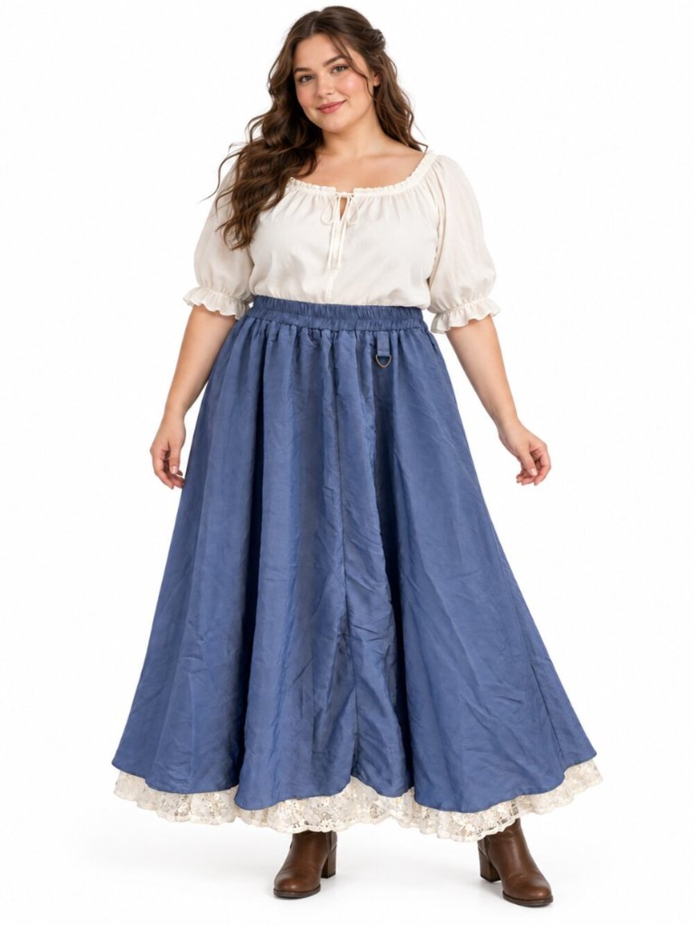 Scarlet Darkness 2XL Blue Lace Hem Renaissance Maxi Skirt Victorian